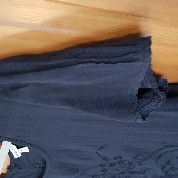 VINTAGE HERITAGE 1981 BLACK BOHO DRESS Linen-like cotton EMBROIDERY DETAIL SZ L - Picture 5 of 9